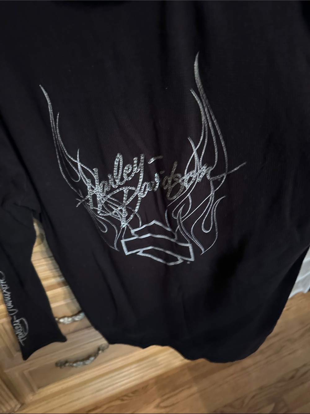 Embellished Black Hooded Henley Top - Women's - Picture 2 of 4